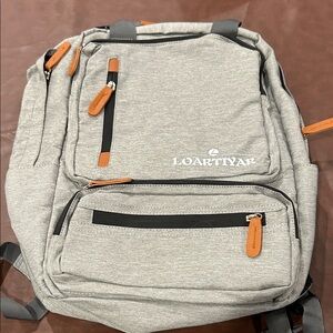 Gray Backpack with Tan Accents